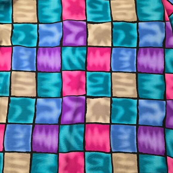 VTG Notations Blouse Shacket Multicolored Liquid Checkered Button Front Size Lrg - Picture 2 of 15